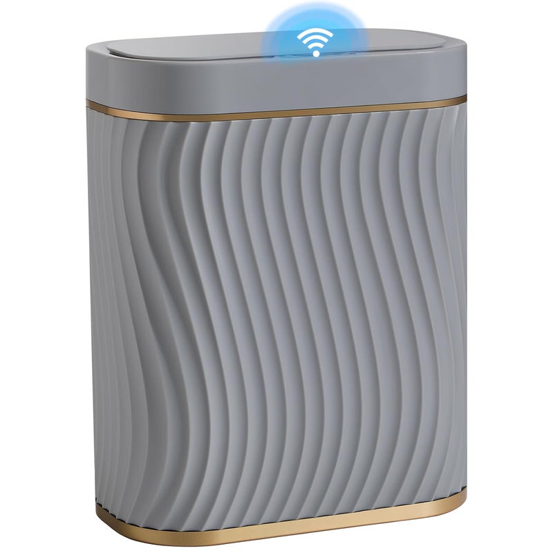 steo spce Bathroom Small Trash Can with Automatic Touchless Lid, 2.6 Gallon Smart Garbage Can Narrow Waterproof Trash Bin for Bedroom, Office, Living Room (Gold Grey) - Image 1